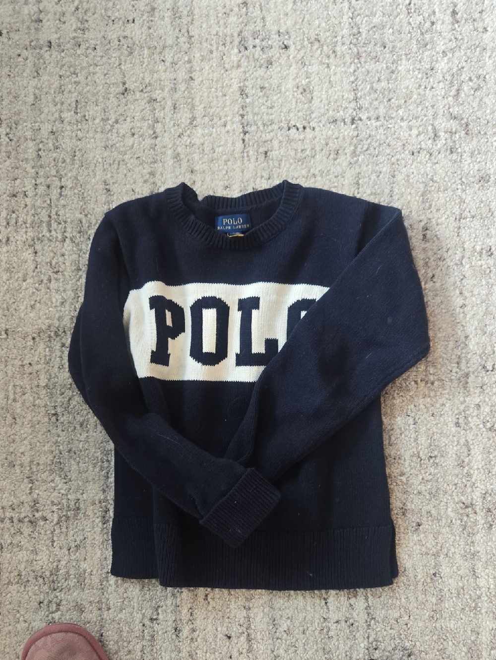 Polo by Ralph Lauren Navy Crewneck Sweater with White Chest Stripe Logo